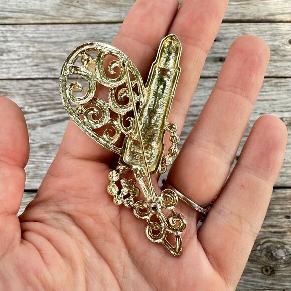 Vintage Don Lin Vanity Brooch Mirror and Lipstick Pin - Picture 3 of 4